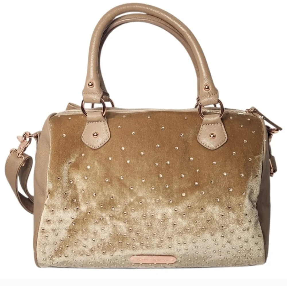🤎▪️Betsey Johnson▪️ Crystal Love Rhinestone Satchel - Taupe with Rose